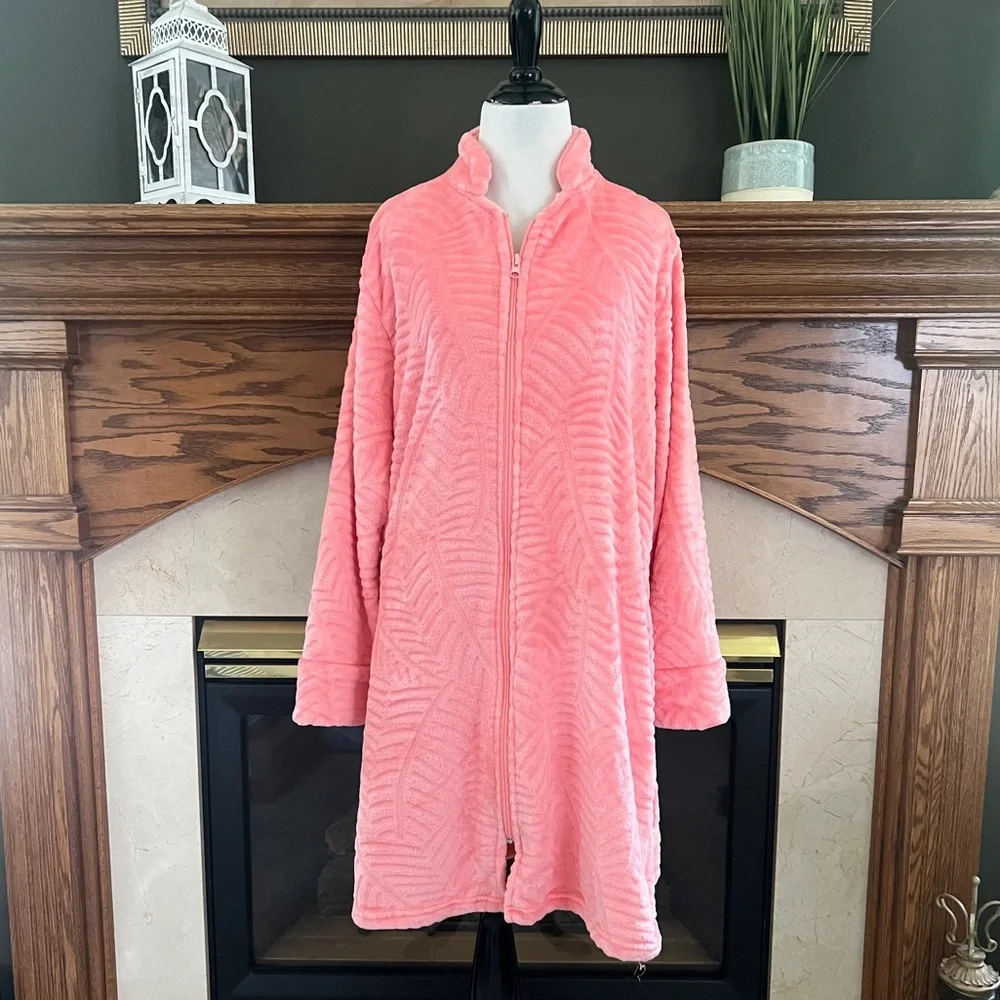 Just Love Coral Plush Zippered‎ Lounger Kimono Robe Size Medium NWOT